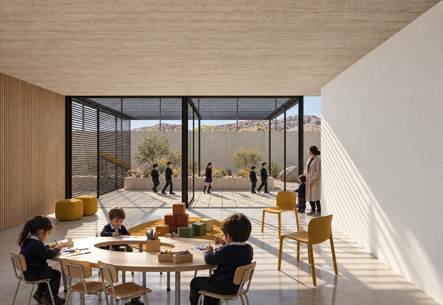 Sala abierta al patio