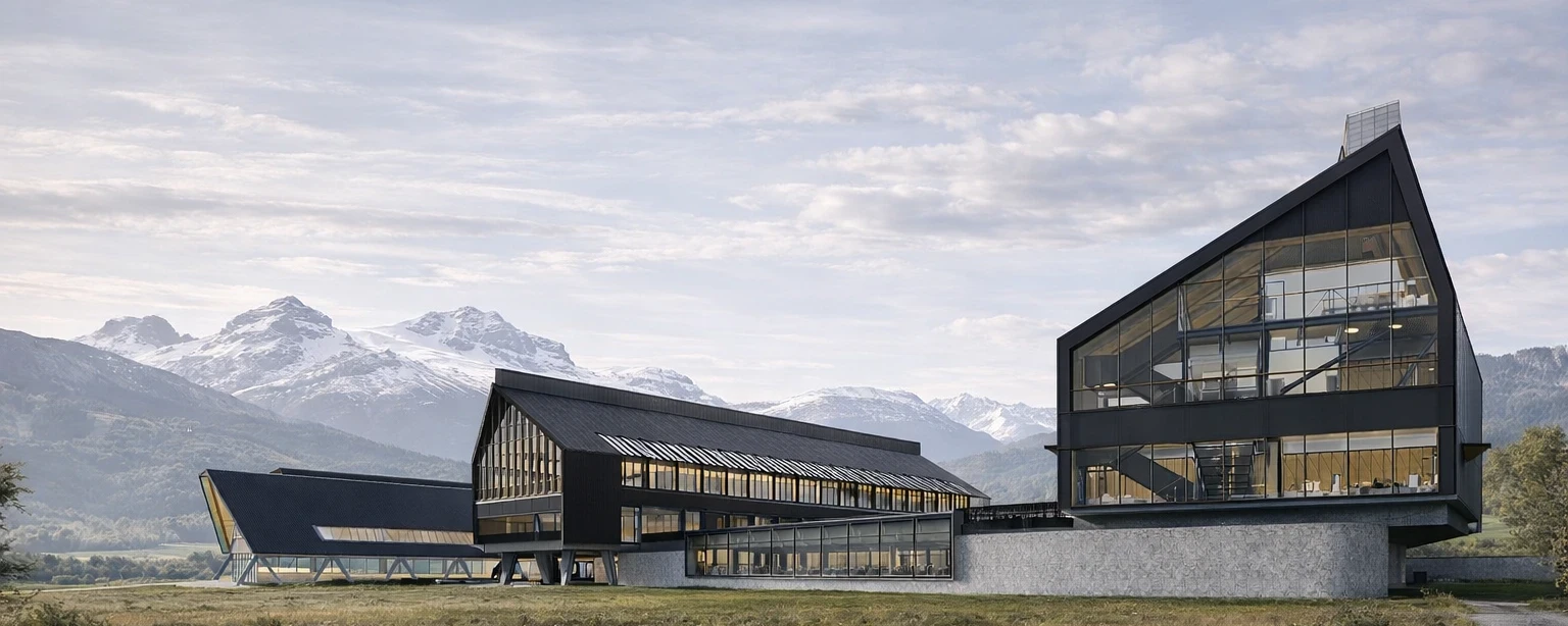 Visualización del proyecto Universidad de Aysén entre las montañas