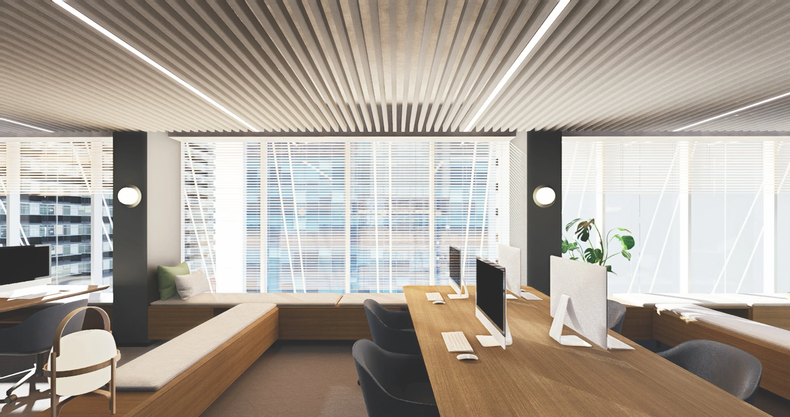 Visualisation of workstations beside the façade in the proposed CAP offices