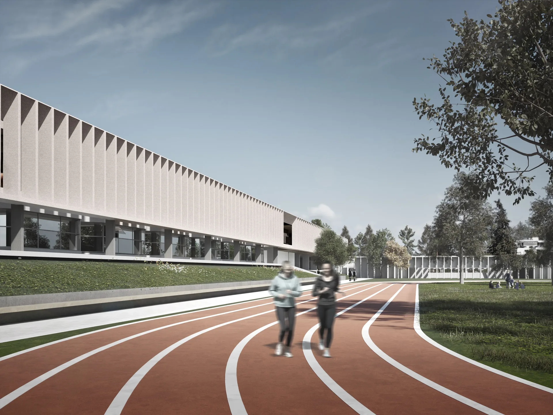 El edificio deportivo junto a la pista atlética.
