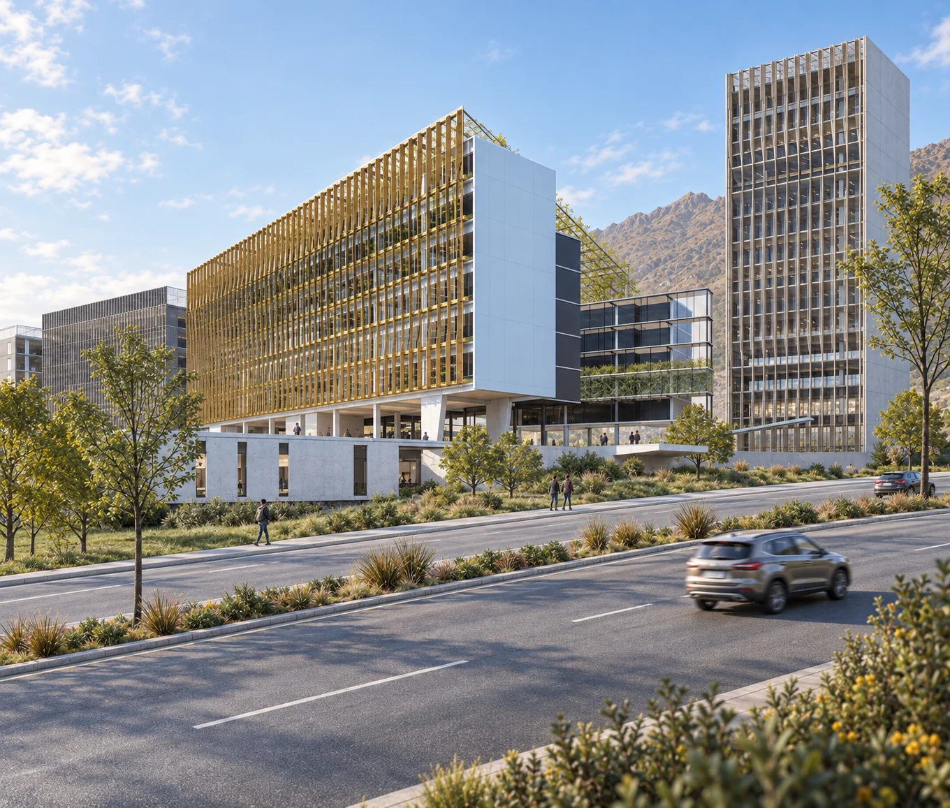 Visualización de la Facultad de Economía y Empresa UDP desde la avenida