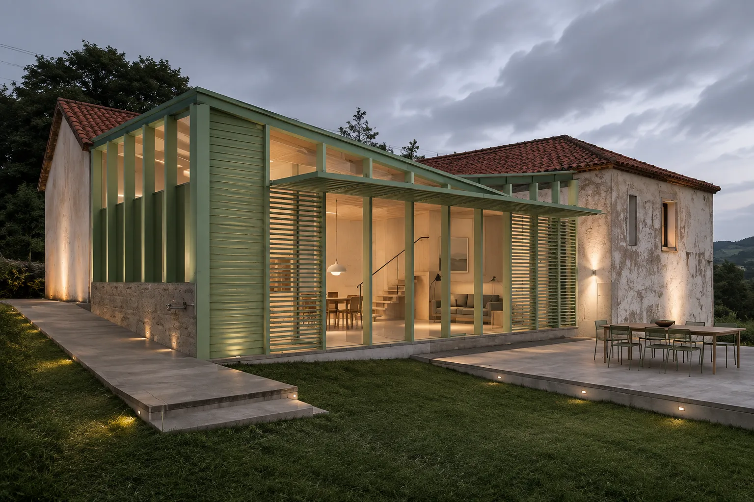 Night visualisation of the intervention at the Piñeiro house, Cerido