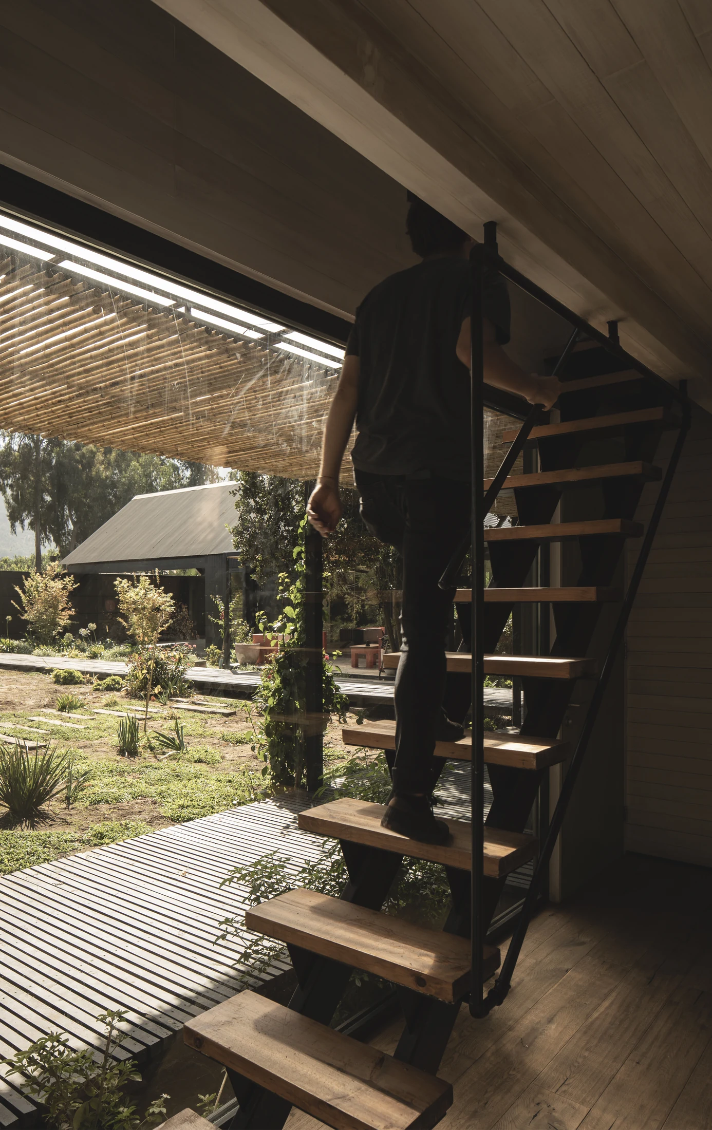 Escalera interior junto al bosque