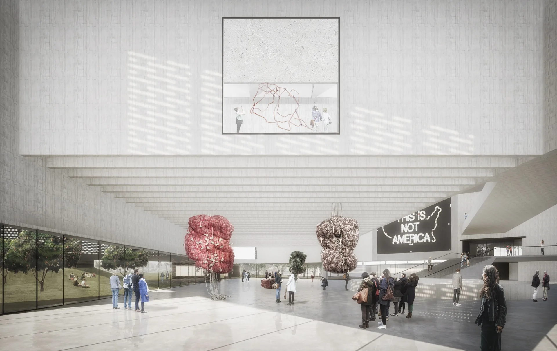 Visualización del hall de acceso del Nuevo Museo de Santiago (NUMU)
