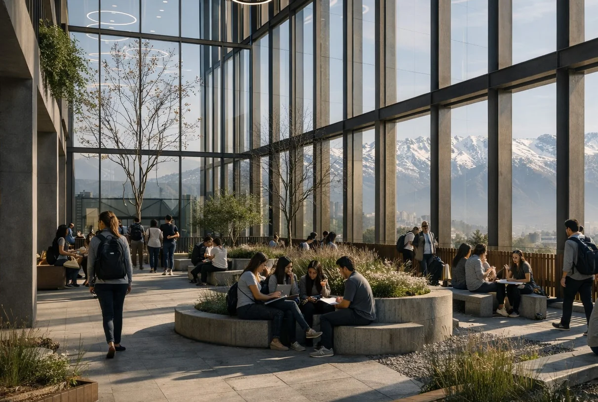 Espacio de encuentro con vista a la cordillera.