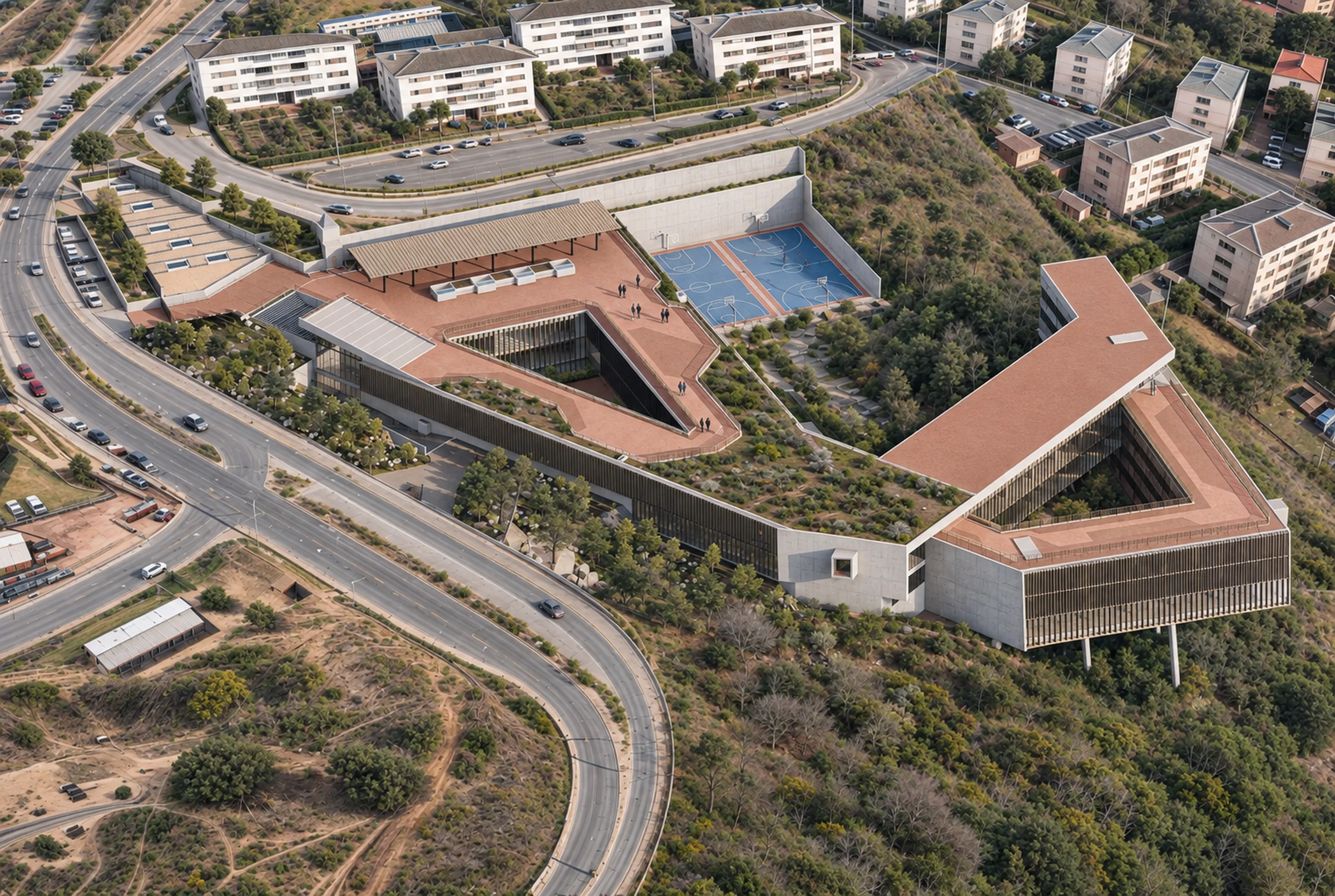 Vista aérea del campus proyectado