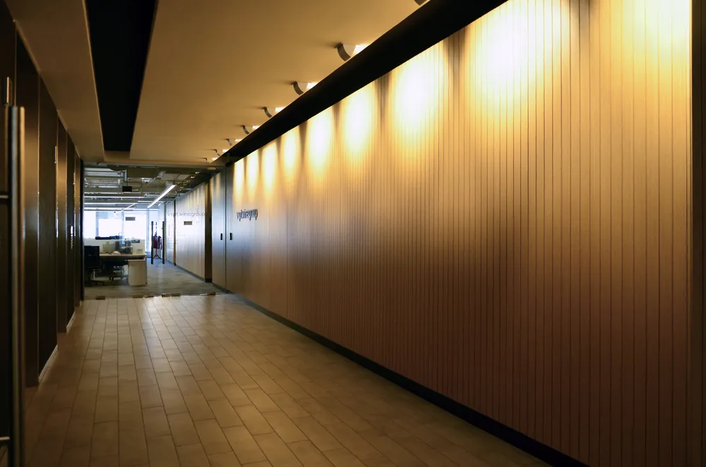 Timber wall along the corridor