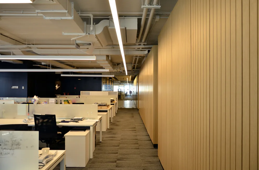 Offices beside the timber wall